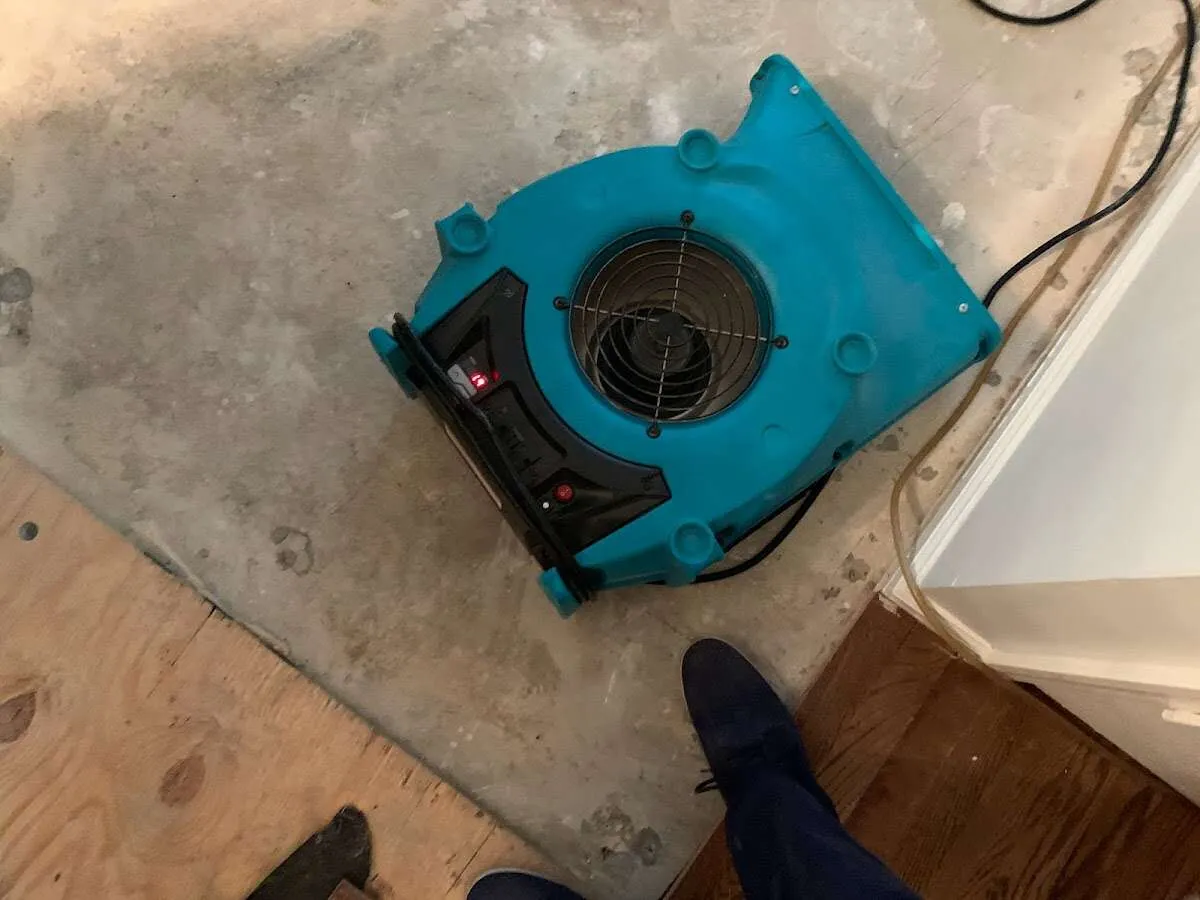 Air mover drying subfloor during Commercial Water Damage Restoration in Lecanto